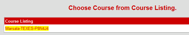 The course selection window is shown. In this instance there is 
         only one course listed, which has the word TEXES in the name of the course.